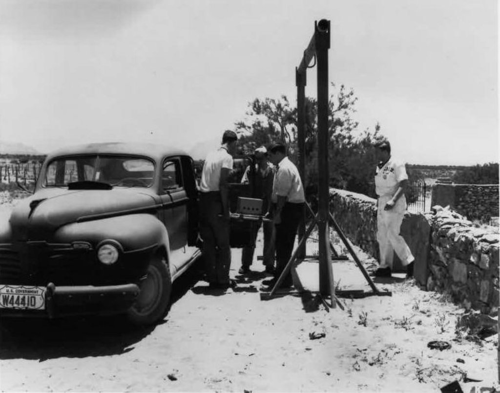 Bomb Core Arrival at Trinity 1945 ©Marvin Davis Military Police at Los Alamos mounted MP at the Trinity site before during and after the test.