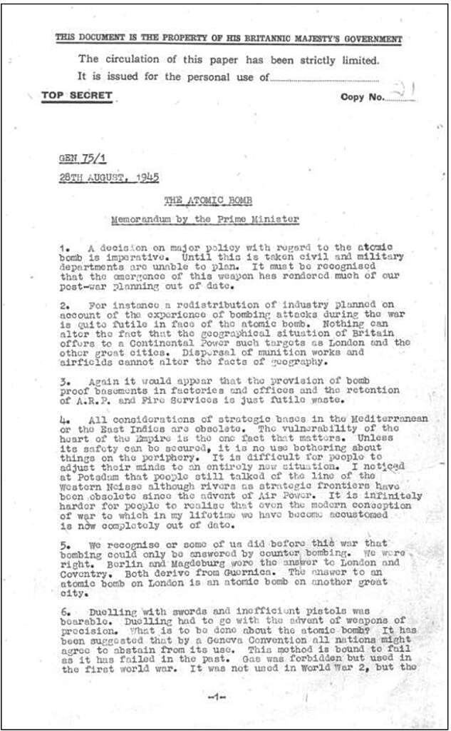 GEN 751 28 August 1945 Attlee memo