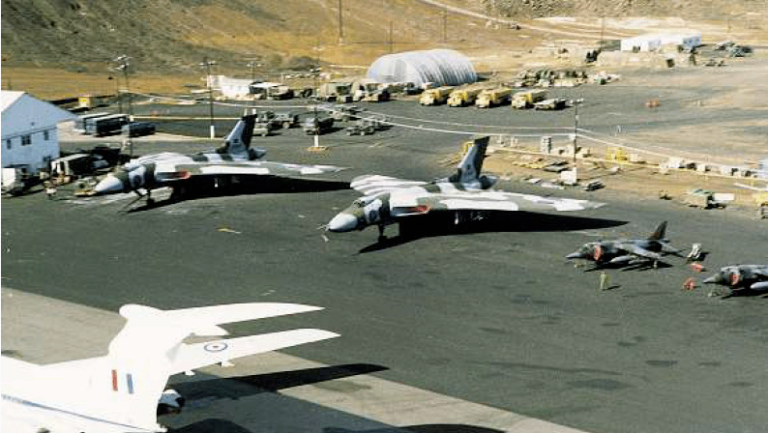 XM607 and XM598 at Wideawake airfield on Ascension Island before Black Buck 1
