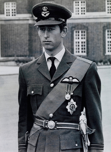 Prince of Wales wearing the Royal Air Force Flying badge which was presented to him on 20 August 1971