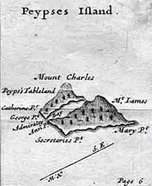 The mythical Pepys Island which Byron searched for in 1764–65. Illustration by William Hacke 1699